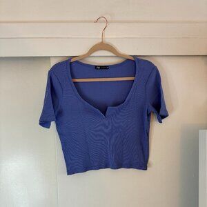 Zara Purple Blue/Periwinkle Ribbed Short Sleeve Crop Top *Excellent Condition*